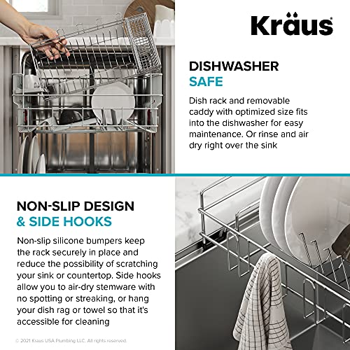 Kraus KDR-3 Kore Kitchen Sink Dish Drying Rack Drainer and Utensil Holder, 17 inch, Silver