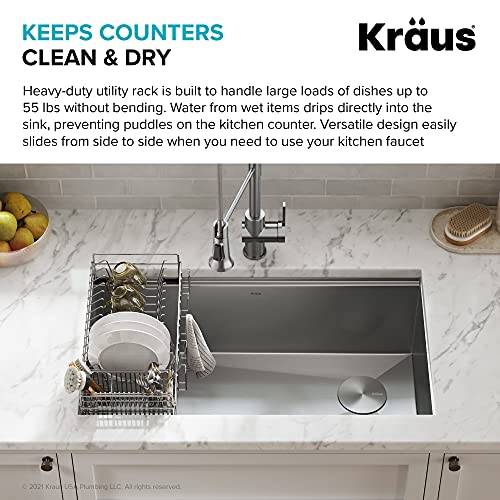 Kraus KDR-3 Kore Kitchen Sink Dish Drying Rack Drainer and Utensil Holder, 17 inch, Silver