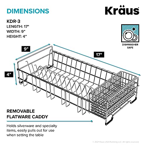 Kraus KDR-3 Kore Kitchen Sink Dish Drying Rack Drainer and Utensil Holder, 17 inch, Silver