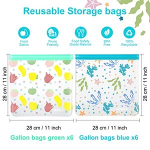 Reusable Freezer Gallon bags 12 PACK Extra Large Reusable Freezer Bags BPA Free Leakproof Plastic Bags Reusable Food Storage Bags Silicone Kids Snack Bags Reusable Ziplock Bags for Meal Prep, Travel Items