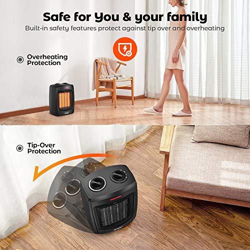 andily Space Heater Electric Heater for Home and Office Ceramic Small Heater with Thermostat, 750W/1500W