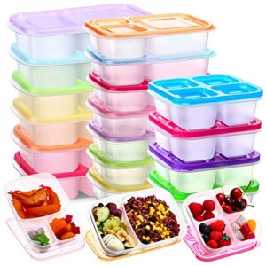 22 pack bento lunch box with lids reusable lunch containers with compartment divided food snack storage containers meal prep containers, microwave safe for kids school work travel, 3 types, multicolor