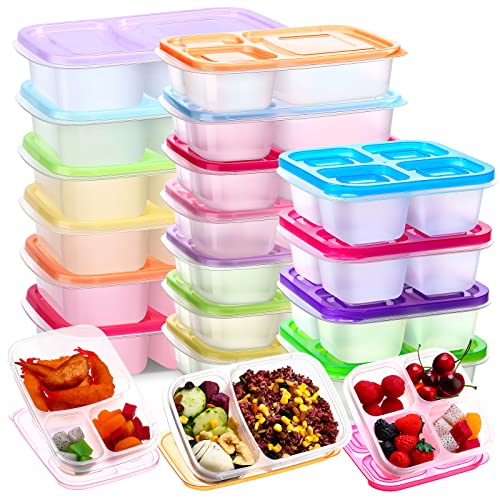 22 Pack Bento Lunch Box with Lids Reusable Lunch Containers with Compartment Divided Food Snack Storage Containers Meal Prep Containers, Microwave Safe for Kids School Work Travel, 3 Types, Multicolor