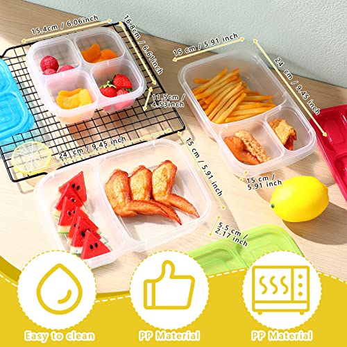 22 Pack Bento Lunch Box with Lids Reusable Lunch Containers with Compartment Divided Food Snack Storage Containers Meal Prep Containers, Microwave Safe for Kids School Work Travel, 3 Types, Multicolor