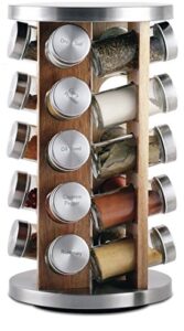 orii 20 jar spice rack with spices included – tower organizer for kitchen spices and seasonings, free spice refills for 5 years (natural acacia wood)