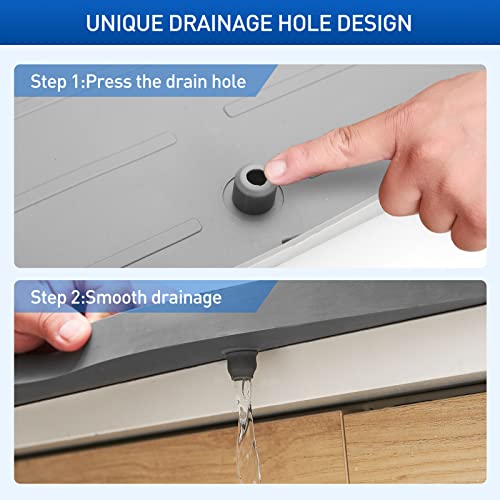 WOJIUBUXIN Under Sink Mat for Kitchen Waterproof 34" x 22" Flexible Silicone Sink Protector Mat for 36" Cabinet Grey Kitchen Under Sink Drip Tray with Unique Drain Hole,Hold up to 3.3 Gallons Liquid