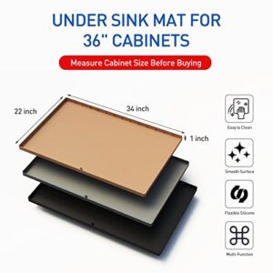 WOJIUBUXIN Under Sink Mat for Kitchen Waterproof 34" x 22" Flexible Silicone Sink Protector Mat for 36" Cabinet Grey Kitchen Under Sink Drip Tray with Unique Drain Hole,Hold up to 3.3 Gallons Liquid