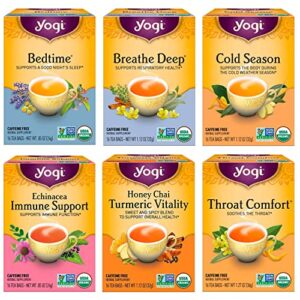 yogi tea – get well variety pack sampler (6 pack) – herbal teas for cold and flu symptom support – caffeine free – 96 organic herbal tea bags