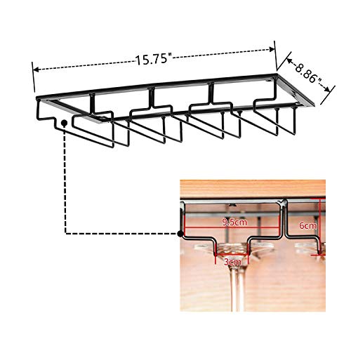 Yopay 2 Pack Wine Glass Rack, Metal Under Cabinet Stemware Holder for Bar Home Kitchen, Wine Glass Organizer Storage Hanger, Easy to Install, 4 Rows, 15.75 Inch