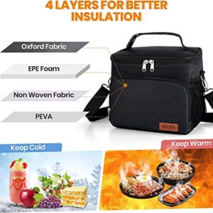 NIUTA Insulated Lunch Bag for Men/Womens, Lunch Box, Black Upgraded version Double Deck Reusable Lunch Pail (Black-1)