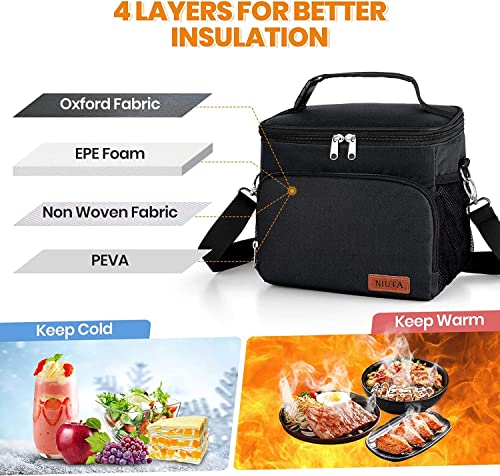 NIUTA Insulated Lunch Bag for Men/Womens, Lunch Box, Black Upgraded version Double Deck Reusable Lunch Pail (Black-1)