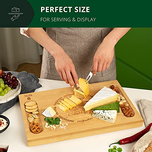 Unique Bamboo Cheese Board, Charcuterie Platter & Serving Tray Including 4 Stainless Steel Knife & Thick Wooden Server - Fancy House Warming Gift & Perfect Choice for Gourmets (Bamboo)