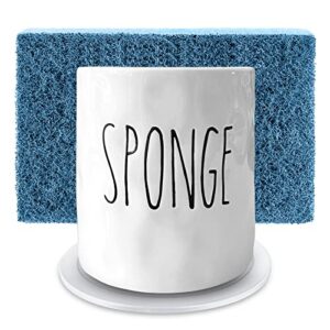 asamking sponge holder caddy, white sponge holder for kitchen sink,farmhouse sink sponge holder, ceramic porcelain cup for sponges,sponge warm home ，milky white.