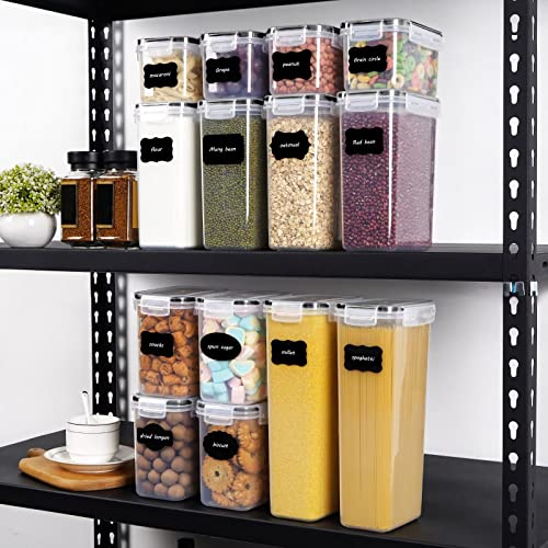 Elyum Airtight Food Storage Containers, 14 Pieces Plastic Food Storage Containers with Lids BPA Free Cereal Containers Storage for Kitchen and Pantry Organization and Storage, Black