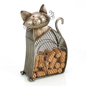 yawill cat wine cork holder, 11.25″ h metal adorable cat decorative cork holder and cork storage, unique gift for cat lovers and wine lovers, holds about 50 wine corks