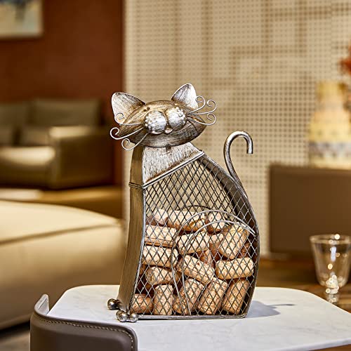 Yawill Cat Wine Cork Holder, 11.25" H Metal Adorable Cat Decorative Cork Holder and Cork Storage, Unique Gift for Cat Lovers and Wine Lovers, Holds About 50 Wine Corks