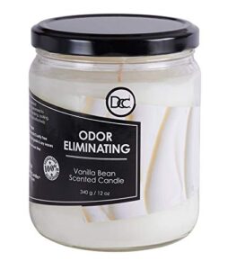 vanilla bean odor eliminating highly fragranced candle – eliminates 95% of pet, smoke, food, and other smells quickly – up to 80 hour burn time – 12 ounce premium soy blend