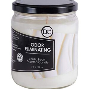 Vanilla Bean Odor Eliminating Highly Fragranced Candle - Eliminates 95% of Pet, Smoke, Food, and Other Smells Quickly - Up to 80 Hour Burn time - 12 Ounce Premium Soy Blend