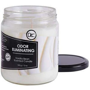 Vanilla Bean Odor Eliminating Highly Fragranced Candle - Eliminates 95% of Pet, Smoke, Food, and Other Smells Quickly - Up to 80 Hour Burn time - 12 Ounce Premium Soy Blend