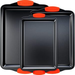 premium non-stick baking sheets set of 3 – deluxe bpa free, easy to clean racks w/ silicone handles – bakeware pans for cooking baking roasting – lets you bake the perfect cookie or pastry every time