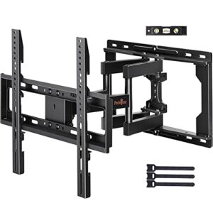 perlegear full motion tv wall mount bracket swivel articulating extension tilt arms for 26-65 inch flat curved tvs, max vesa 400x400mm up to 99lbs,16″ wood studs,pgmfk4