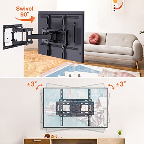 Perlegear Full Motion TV Wall Mount Bracket Swivel Articulating Extension Tilt Arms for 26-65 inch Flat Curved TVs, Max VESA 400x400mm up to 99lbs,16" Wood Studs,PGMFK4