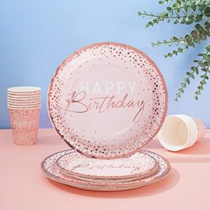 175PCS Happy Birthday Plates and Napkins Party Supplies, Paper Pink and Rose Gold Plates and Napkins with Rose Gold Plastic Forks Knives Spoons Serve 25 Guests for Girl Women Birthday Party Decoration