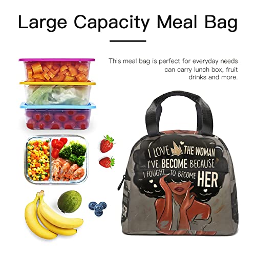 Racigomr African American Girl Lunch Bag Reusable Black Girl Magic Lunch Box Portable Tote Bag for Women Travel Hiking Work Gifts