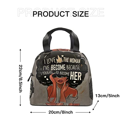 Racigomr African American Girl Lunch Bag Reusable Black Girl Magic Lunch Box Portable Tote Bag for Women Travel Hiking Work Gifts