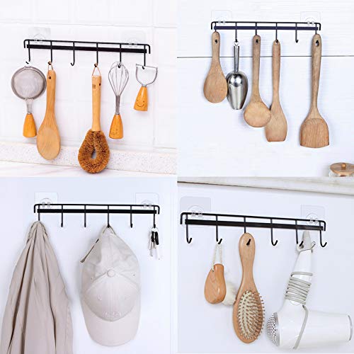 Rainmae 2 Pack Kitchen Adhesive Wall Hooks Rack Rail, Space Saving Wall Hanger No Drilling Hanger with 6 Hooks for Kitchen Bathroom Bedroom Closet Stainless Kitchen Tools for Hanging Knives, Spoon