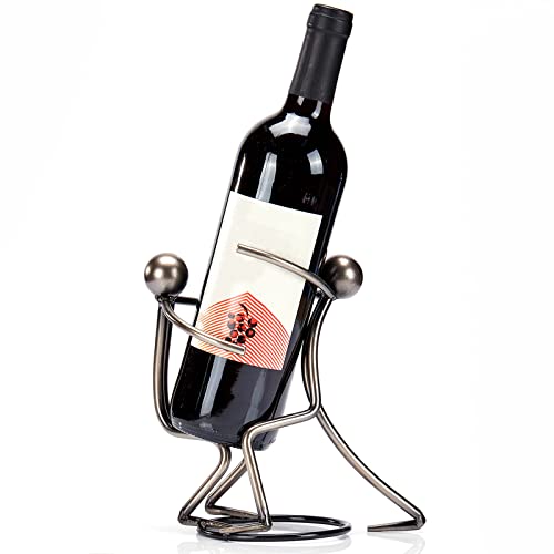 Aayla Tabletop Wine Rack - Metallic Silver Freestanding Countertop Figurine Wine Bottle Holder, Unique Wine Gifts and Accessories for Wine Lovers (Double 1)