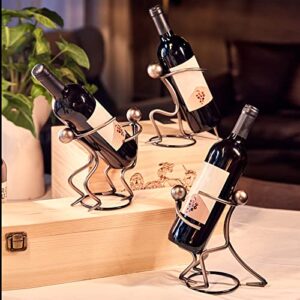 Aayla Tabletop Wine Rack - Metallic Silver Freestanding Countertop Figurine Wine Bottle Holder, Unique Wine Gifts and Accessories for Wine Lovers (Double 1)