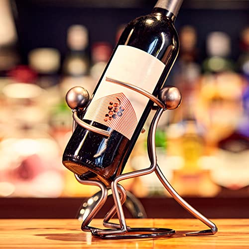 Aayla Tabletop Wine Rack - Metallic Silver Freestanding Countertop Figurine Wine Bottle Holder, Unique Wine Gifts and Accessories for Wine Lovers (Double 1)