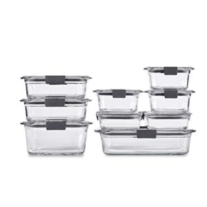 rubbermaid brilliance glass storage set of 9 food containers with lids (18 pieces total), set, assorted, clear