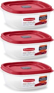 rubbermaid easy find lid square 5-cup food storage container (pack of 3), red (vented)