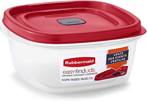 Rubbermaid Easy Find Lid Square 5-Cup Food Storage Container (Pack of 3), Red (Vented)