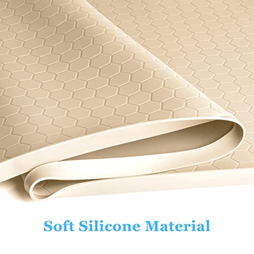 Under Sink Mat, 28'' x 22'' Silicone Under Sink Liner, Waterproof Shelf Liner with Drain Hole, Kitchen Bathroom Cabinet Mats (Beige)