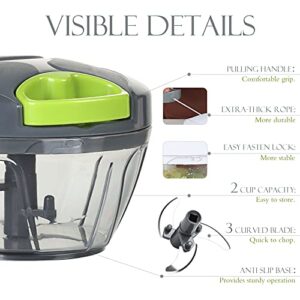 Manual Food Processor Vegetable Chopper, Ourokhome Portable Hand Pull String Garlic Mincer Onion Cutter for Veggies, Ginger, Fruits, Nuts, Herbs, etc, 2 Cup, Grey.