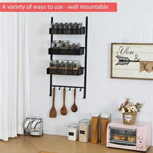 keomaisyto Upgrade Over the Door Organizer with Hooks &Baskets, 5 Tier Wall Mounted Pantry Door Organizer Hanging Spice Rack for Kitchen, Metal Back of Door Storage for Spice Snack Black