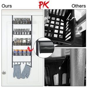 keomaisyto Upgrade Over the Door Organizer with Hooks &Baskets, 5 Tier Wall Mounted Pantry Door Organizer Hanging Spice Rack for Kitchen, Metal Back of Door Storage for Spice Snack Black