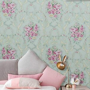 peel and stick wallpaper 17.7 in x 9.8ft self adhesive contact paper removable green floral decorative wall covering paper shelf drawer liner interior film for home decoration and furniture renovation