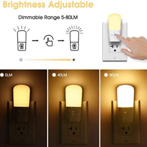 LOHAS Plug in Night Light, Dimmable LED Night Lights with Dusk to Dawn Sensor, Soft White 3000K Sleep Nightlight, Adjustable Brightness 5-80lm Mini Light for Nursery Kids Room Hallway Kitchen, 2 Pack