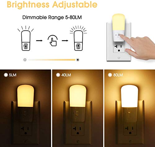 LOHAS Plug in Night Light, Dimmable LED Night Lights with Dusk to Dawn Sensor, Soft White 3000K Sleep Nightlight, Adjustable Brightness 5-80lm Mini Light for Nursery Kids Room Hallway Kitchen, 2 Pack