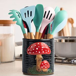 dgudgu Mushroom Kitchen Utensil Holder For Countertop Ceramic Utensil Holder For Kitchen Counter Large Cooking Utensil Utensil Crock Holder Spatula Holder Utensil Organizer For Countertop