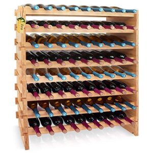 serenelife 72 bottle stackable wine rack, 33.5″ x 10″ x 42″ 8-tier large floor freestanding modular storage display shelf natural bamboo wood construction for kitchen and cellar, brown