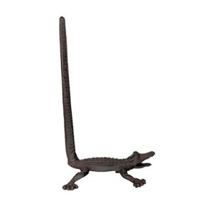 Alligator Cast Iron Animal Paper Towel Holder Bath Tissue Toilet Roll Jewelry Organizer Free-Standing Bronze Rustic Decor Crocodile 11-inch