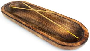 kaizen casa incense burner stick holder ash catcher wooden handmade modern gift wood home decor size 11 x 4 x 1.2inches