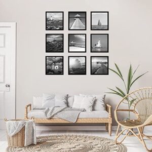 eletecpro 12x12 Picture Frames Black Set of 9, Wooden Square Frame Displays 8x8 with Mat and 12x12 without Mat, Poster Frame for Wall Hanging