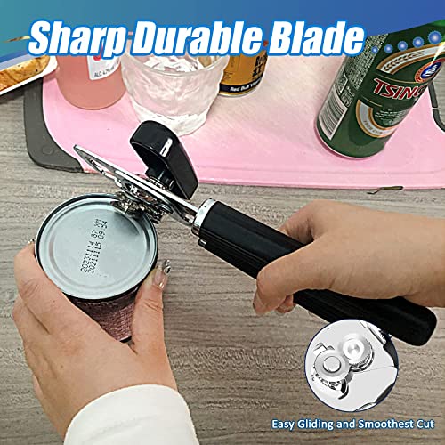 Can Opener Vertical Grain Non-slip Soft Handle Stainless Steel Manual Can Opener Oversized Easy Turn Knob Sharp Cutting Wheel Good Grips with Built-in Bottle Opener