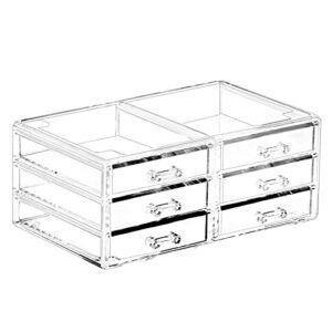 6 drawers stackable makeup organizer storage drawers,cq acrylic bathroom organizers,clear plastic storage bins for vanity,under sink,kitchen cabinets,pantry,home organization and storage